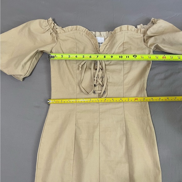 Better Be beige cream Puff Sleeve lace up mini Dress size S - Picture 13 of 15